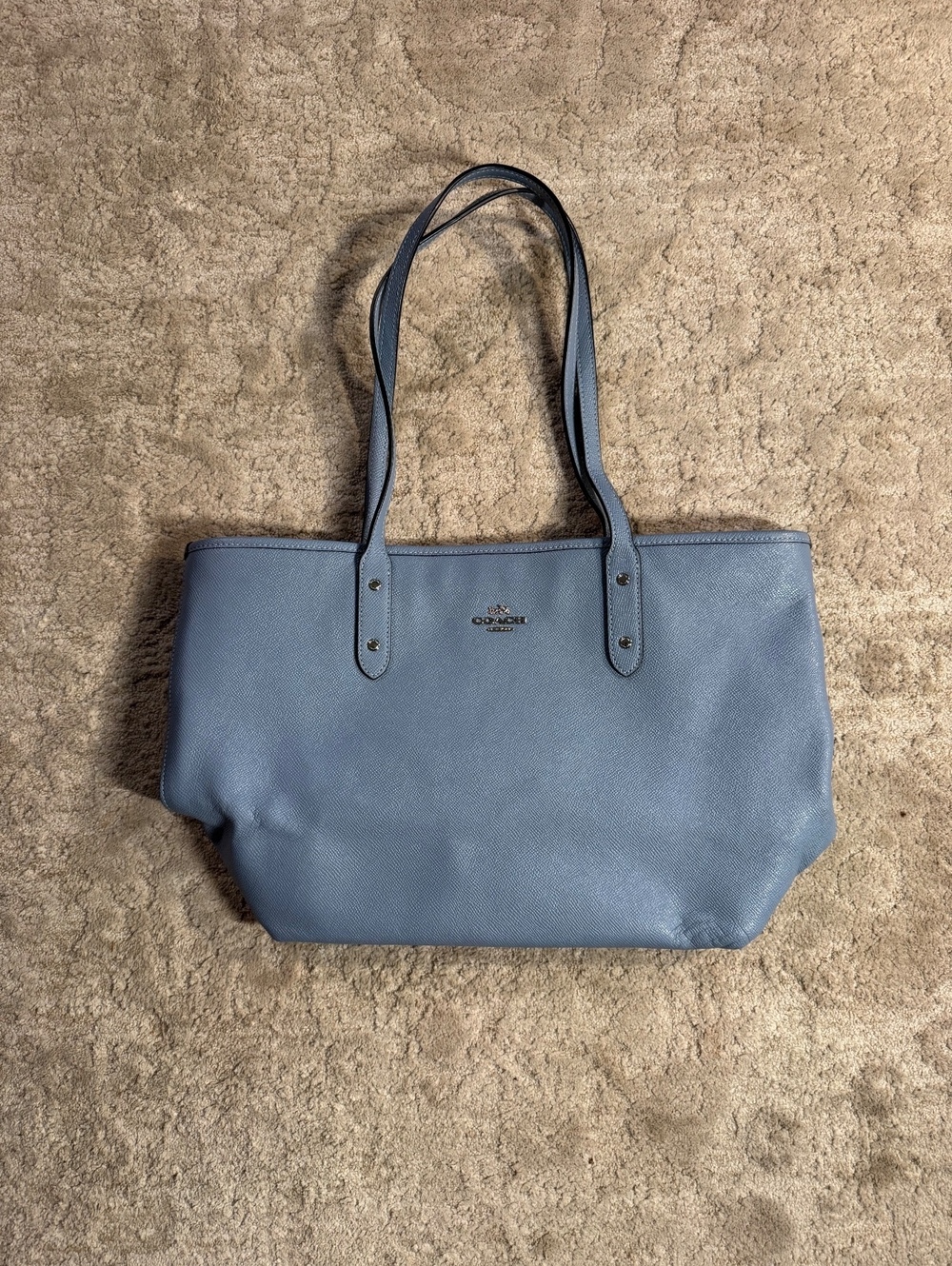 Coach City Zip Tote F58846 Blue Crossgrain Leather Shoulder Bag Large